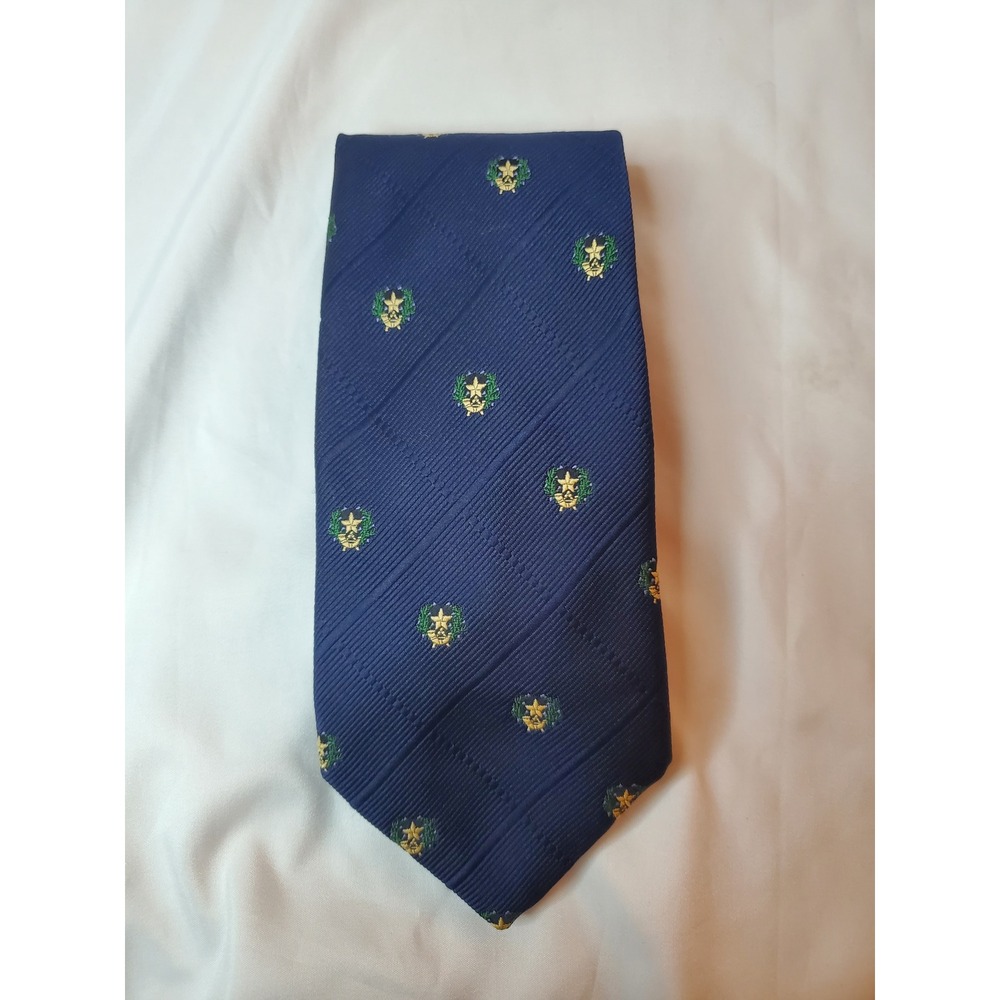 VAUGHN EST‎ 1867 Al Sather GORE Navy Blue Emblem Silk Blend Mens Tie England